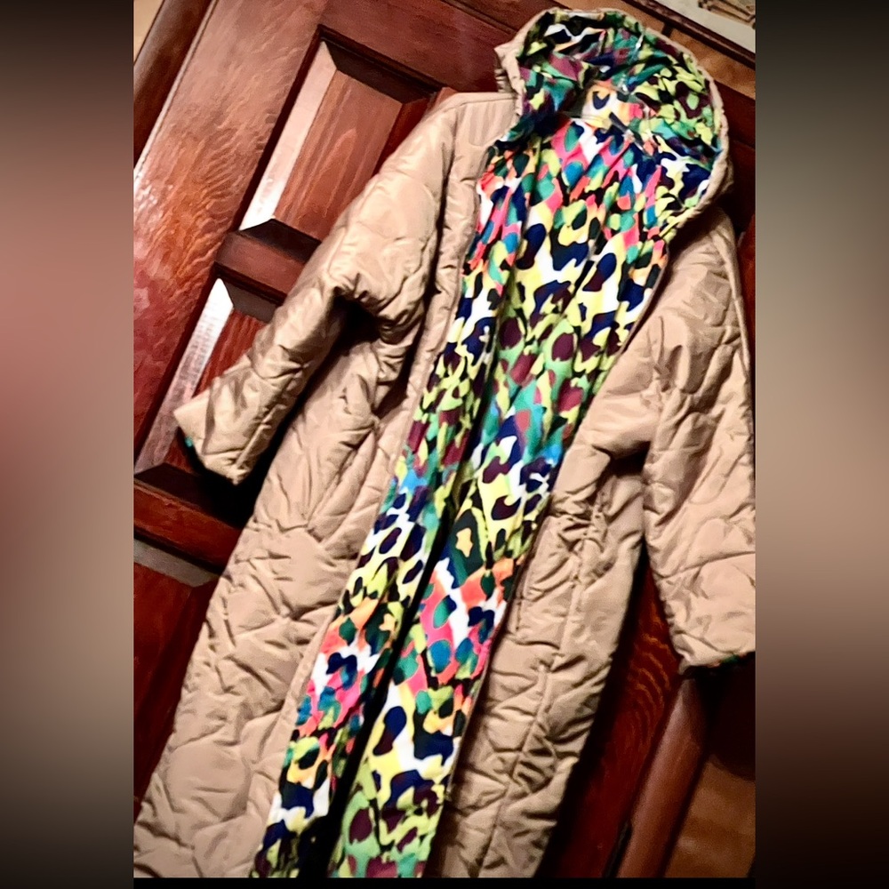 NEW double-sided OVERSIZED leopard print gold beige quilted hooded coat